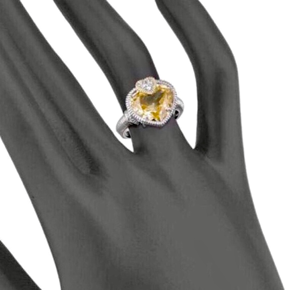 Judith Ripka JR TWO Canary Crystal & White Sapphire “Lola” Heart-shaped Ring - Picture 11 of 11